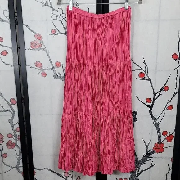 EILEEN FISHER Crinkled Plissé Silk Midi Skirt Size Small - Picture 1 of 6